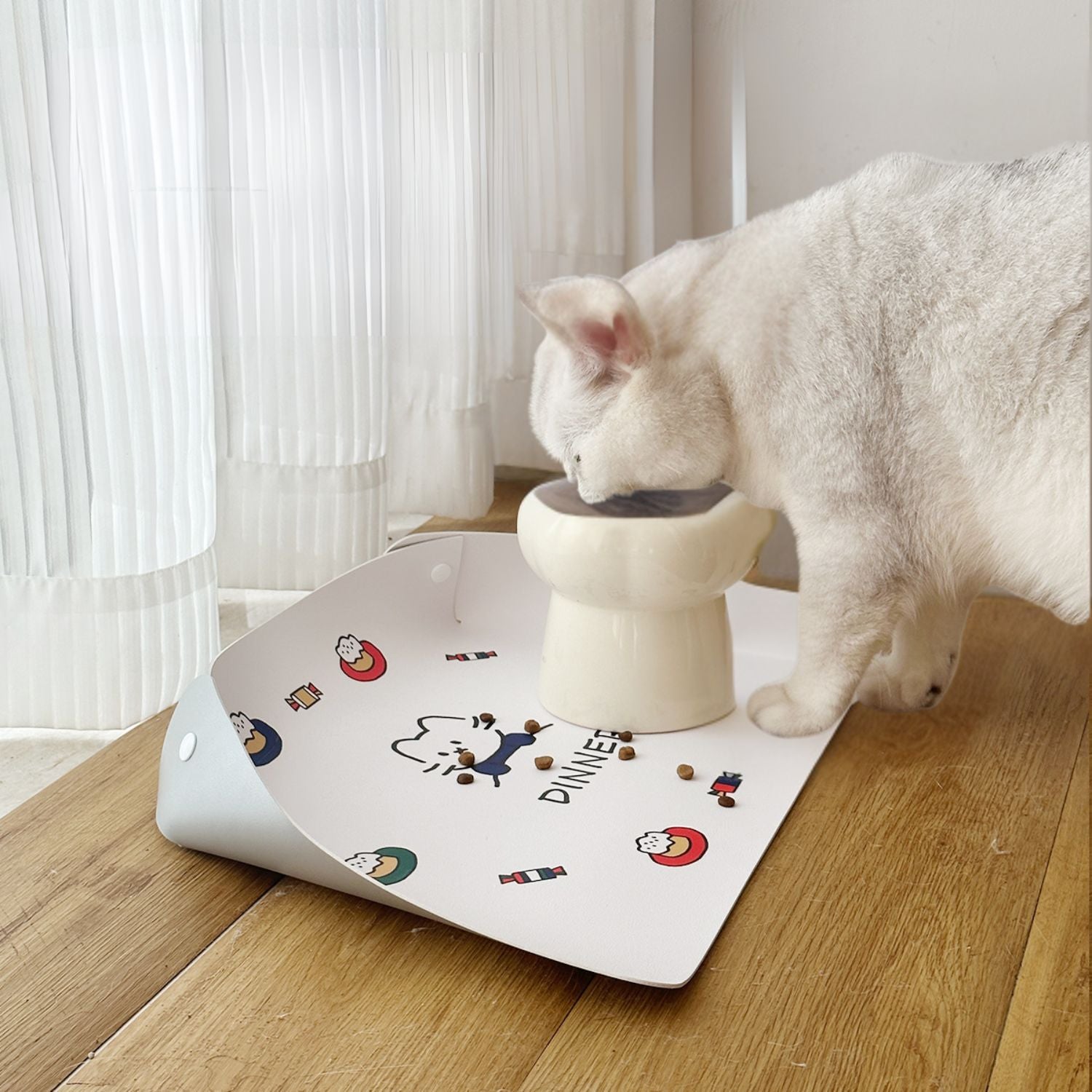 katten placemat pu leer met witte kat die eet